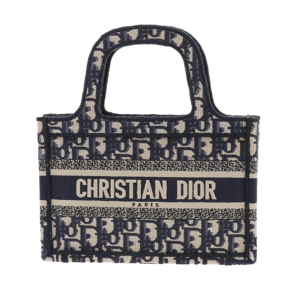 Christian Dior Book Tote Bag Handbag Oblique Embroidery Navy Blue Canvas
